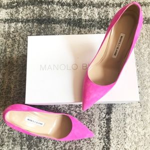 ‼️SOLD‼️ Neon Pink Suede Manolo Blahnik Heels